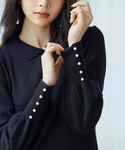 シャツ襟マトンスリーブミモレ丈ワンピースsdpxyf3269 ブラック