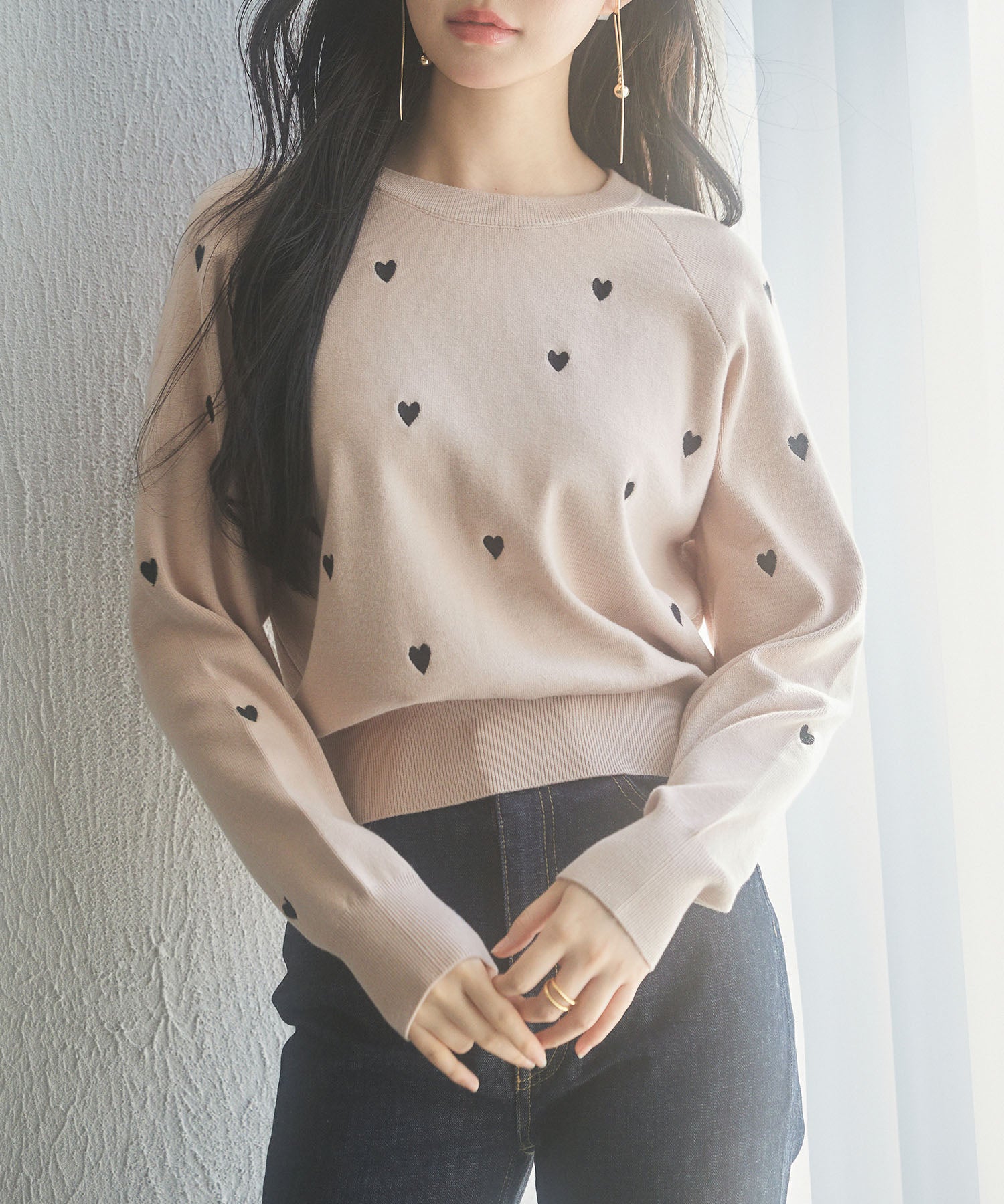 ハート刺繍ラグランスリーブニットプルオーバーsdpxyf3280-103-174