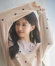 ハート刺繍ラグランスリーブニットプルオーバーsdpxyf3280 ピンクベージュ