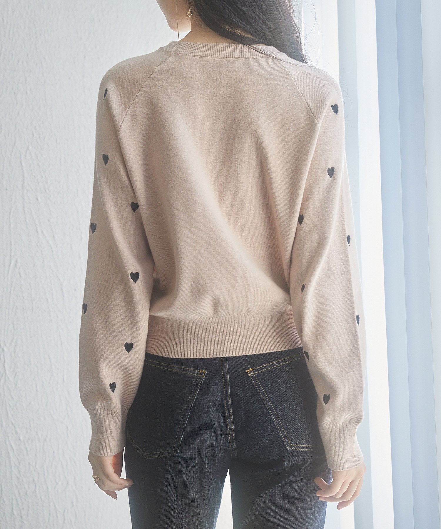 ハート刺繍ラグランスリーブニットプルオーバーsdpxyf3280 ピンクベージュ