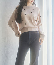 ハート刺繍ラグランスリーブニットプルオーバーsdpxyf3280 ピンクベージュ