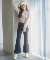 ハート刺繍ラグランスリーブニットプルオーバーsdpxyf3280 ピンクベージュ