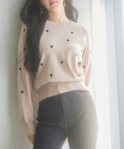 ハート刺繍ラグランスリーブニットプルオーバーsdpxyf3280 ピンクベージュ