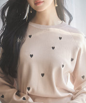 ハート刺繍ラグランスリーブニットプルオーバーsdpxyf3280 ピンクベージュ