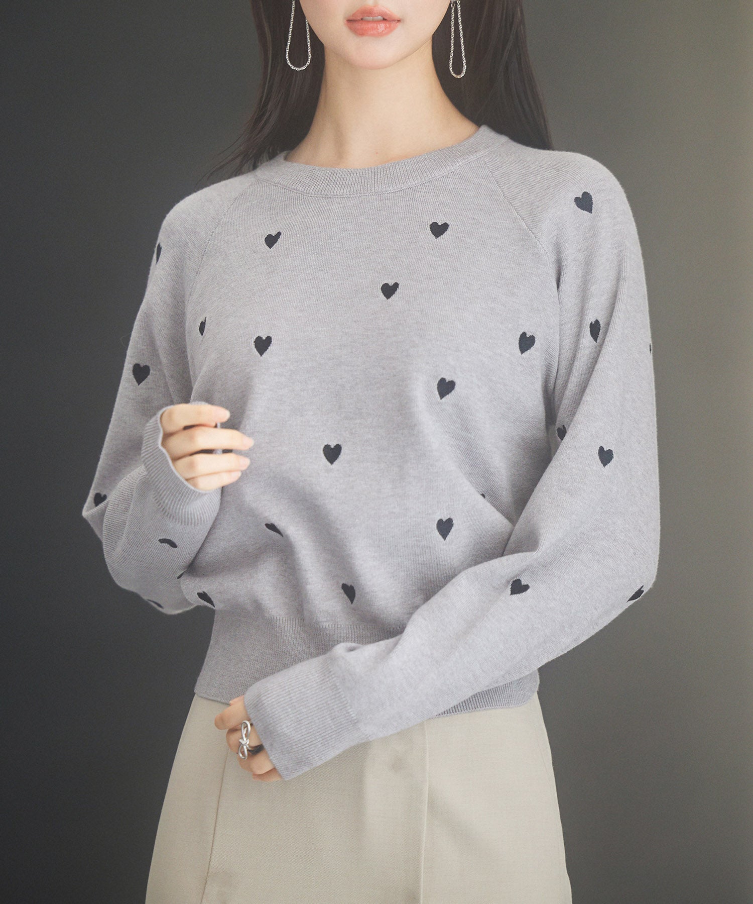 ハート刺繍ラグランスリーブニットプルオーバーsdpxyf3280-103-18