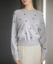 ハート刺繍ラグランスリーブニットプルオーバーsdpxyf3280 グレー