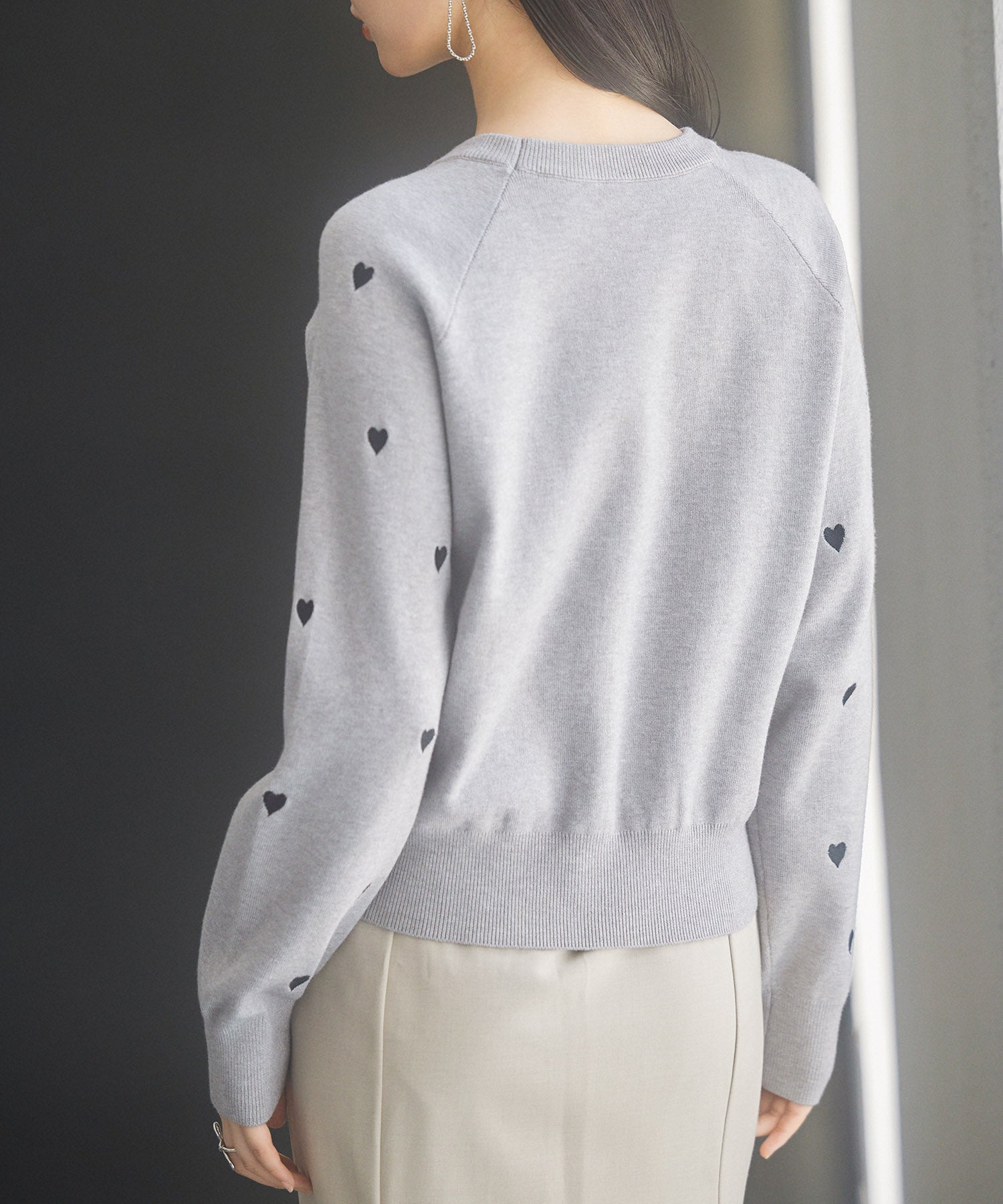 ハート刺繍ラグランスリーブニットプルオーバーsdpxyf3280 グレー