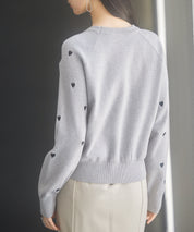 ハート刺繍ラグランスリーブニットプルオーバーsdpxyf3280 グレー