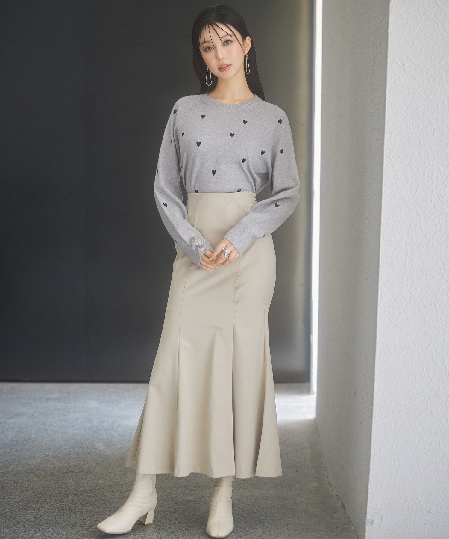 ハート刺繍ラグランスリーブニットプルオーバーsdpxyf3280 グレー