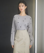 ハート刺繍ラグランスリーブニットプルオーバーsdpxyf3280 グレー