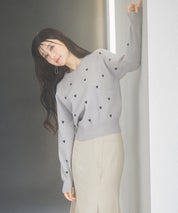 ハート刺繍ラグランスリーブニットプルオーバーsdpxyf3280 グレー