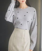 ハート刺繍ラグランスリーブニットプルオーバーsdpxyf3280 グレー