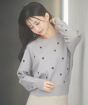 ハート刺繍ラグランスリーブニットプルオーバーsdpxyf3280 グレー