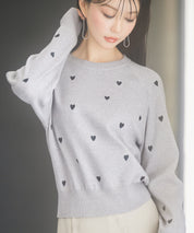 ハート刺繍ラグランスリーブニットプルオーバーsdpxyf3280 グレー