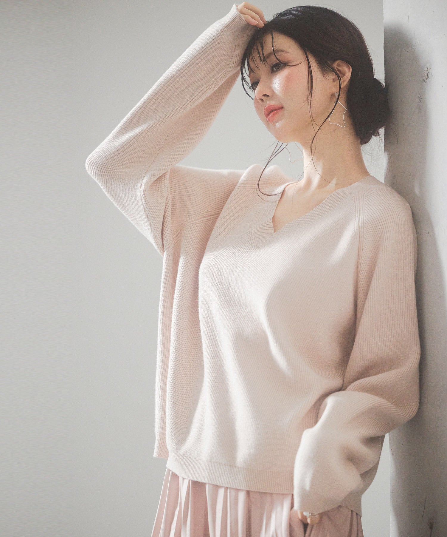 畦編み深みVネックニットプルオーバーsdpxyf3292-103-14