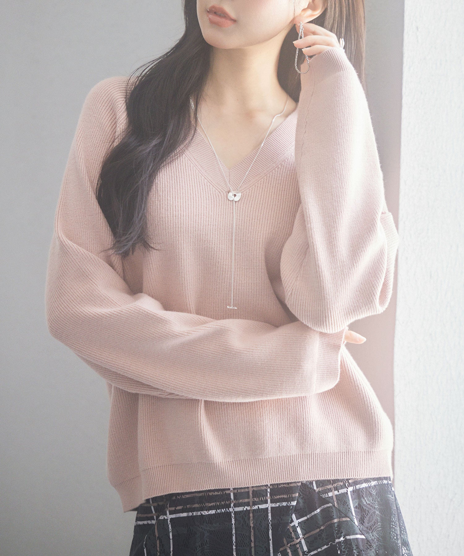 畦編み深みVネックニットプルオーバーsdpxyf3292-103-26