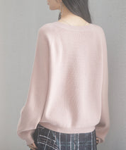 畦編み深みVネックニットプルオーバーsdpxyf3292 ピンク