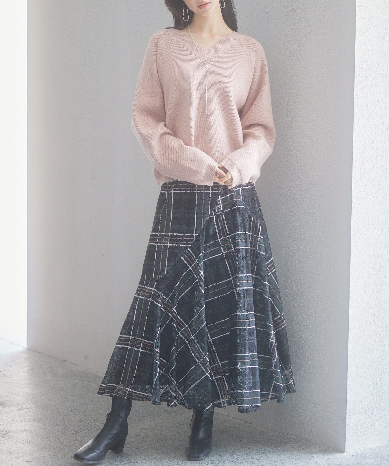 畦編み深みVネックニットプルオーバーsdpxyf3292 ピンク