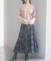 畦編み深みVネックニットプルオーバーsdpxyf3292 ピンク