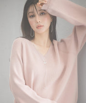 畦編み深みVネックニットプルオーバーsdpxyf3292 ピンク