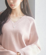 畦編み深みVネックニットプルオーバーsdpxyf3292 ピンク