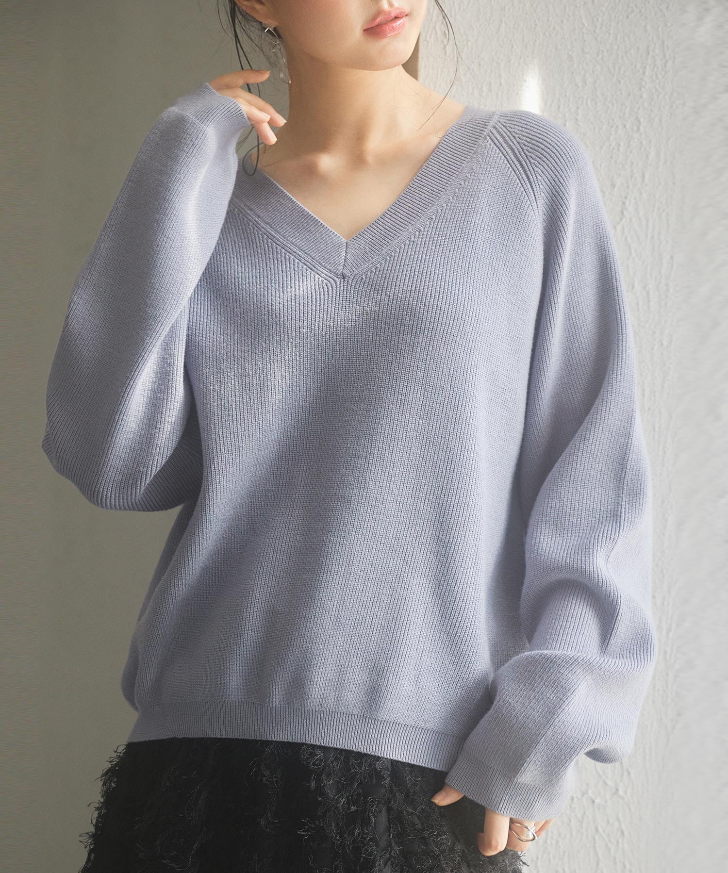 畦編み深みVネックニットプルオーバーsdpxyf3292-103-72