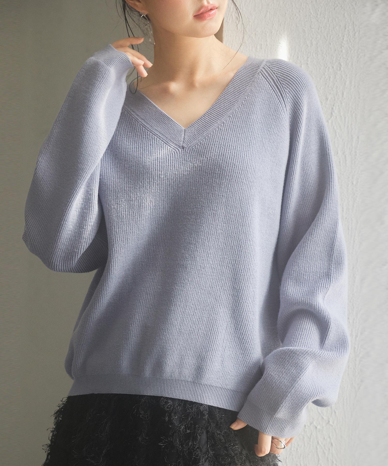 畦編み深みVネックニットプルオーバーsdpxyf3292-103-72