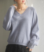 畦編み深みVネックニットプルオーバーsdpxyf3292-103-72