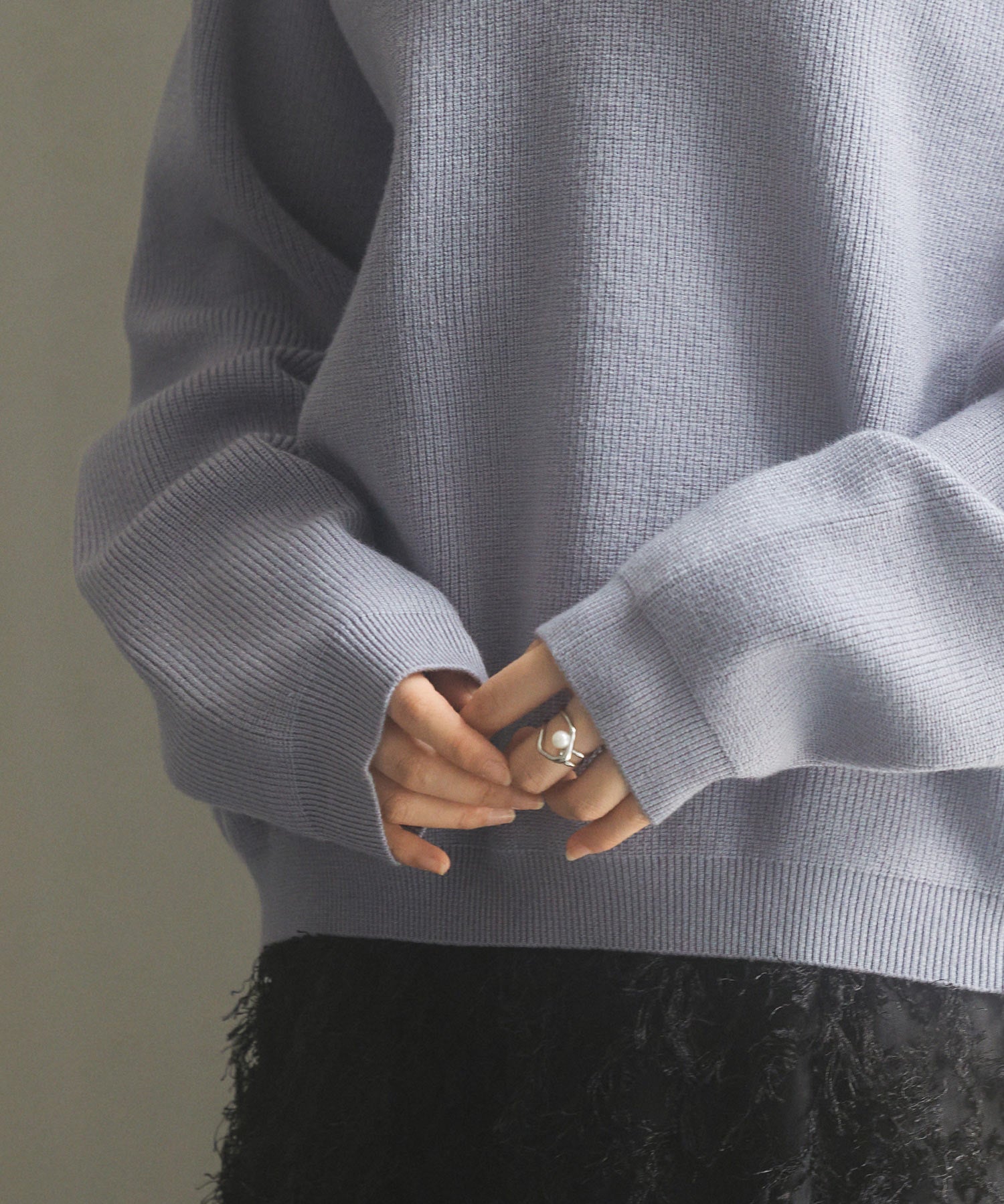 畦編み深みVネックニットプルオーバーsdpxyf3292 ブルーグレー