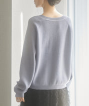 畦編み深みVネックニットプルオーバーsdpxyf3292 ブルーグレー