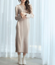 涙開き風ミモレ丈ニットワンピースsdpxyf3300 ベージュ