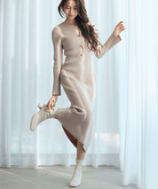 涙開き風ミモレ丈ニットワンピースsdpxyf3300 ベージュ