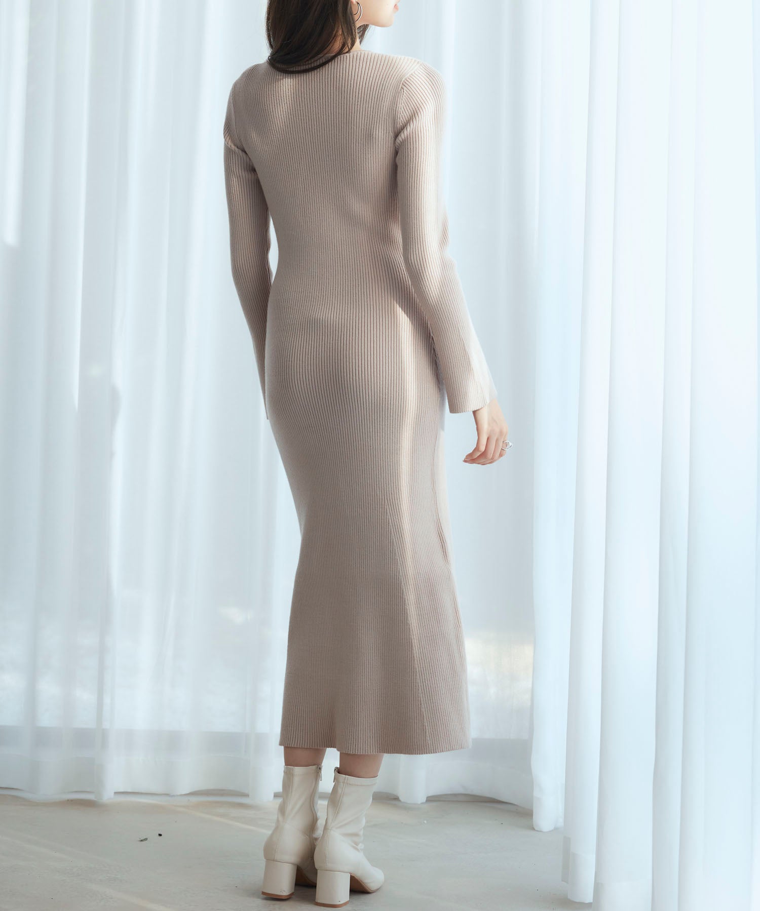涙開き風ミモレ丈ニットワンピースsdpxyf3300 ベージュ