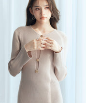 涙開き風ミモレ丈ニットワンピースsdpxyf3300 ベージュ