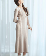 涙開き風ミモレ丈ニットワンピースsdpxyf3300 ベージュ