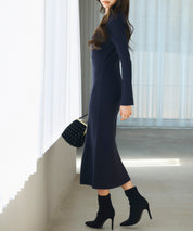 涙開き風ミモレ丈ニットワンピースsdpxyf3300 ネイビー