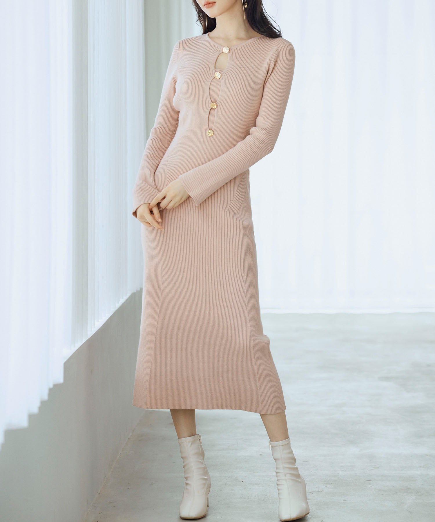 涙開き風ミモレ丈ニットワンピースsdpxyf3300 ピンク