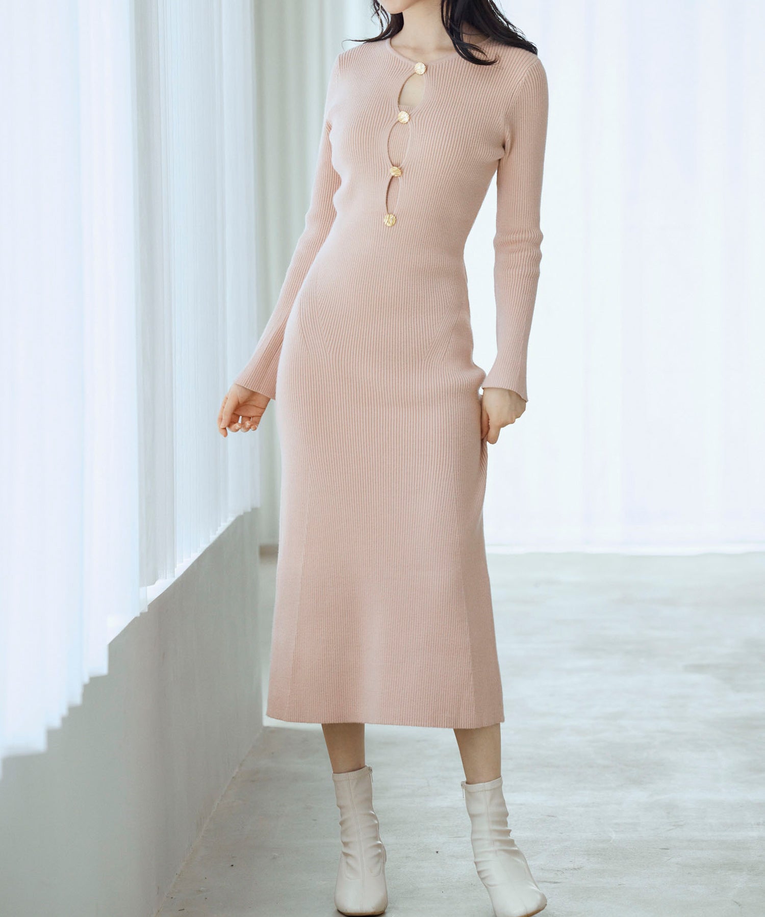 涙開き風ミモレ丈ニットワンピースsdpxyf3300 ピンク