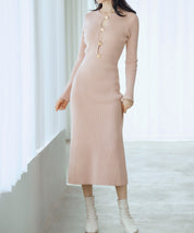 涙開き風ミモレ丈ニットワンピースsdpxyf3300 ピンク