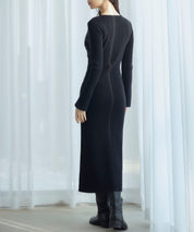 涙開き風ミモレ丈ニットワンピースsdpxyf3300 ブラック