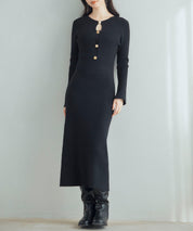 涙開き風ミモレ丈ニットワンピースsdpxyf3300 ブラック