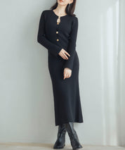 涙開き風ミモレ丈ニットワンピースsdpxyf3300 ブラック