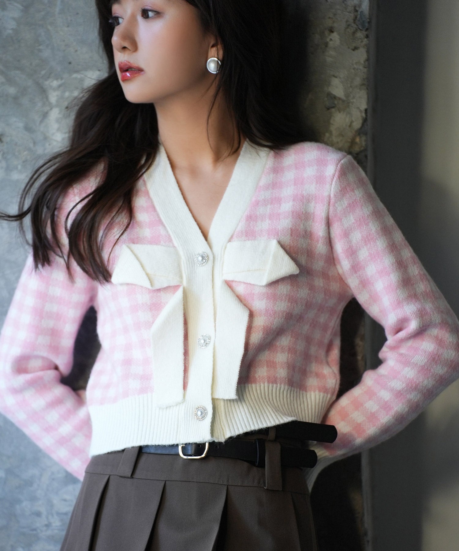 フロントリボンギンガムチェックニットプルオーバーsdpxyf5005-101-26