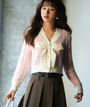 フロントリボンギンガムチェックニットプルオーバーsdpxyf5005 ピンク