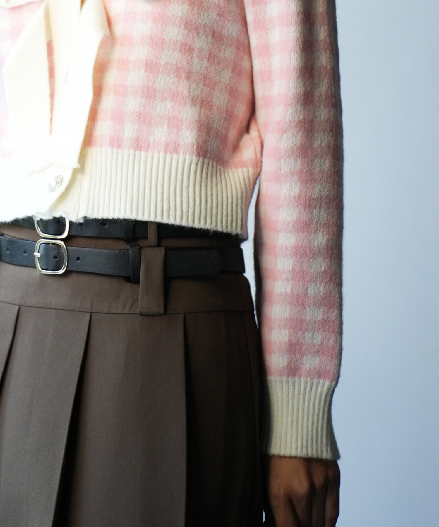 フロントリボンギンガムチェックニットプルオーバーsdpxyf5005 ピンク