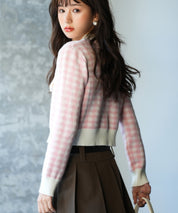 フロントリボンギンガムチェックニットプルオーバーsdpxyf5005 ピンク