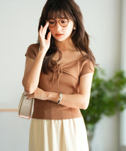 フレンチスリーブショート丈リブニットsdpxyf6001 ブラウン