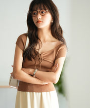 フレンチスリーブショート丈リブニットsdpxyf6001 ブラウン