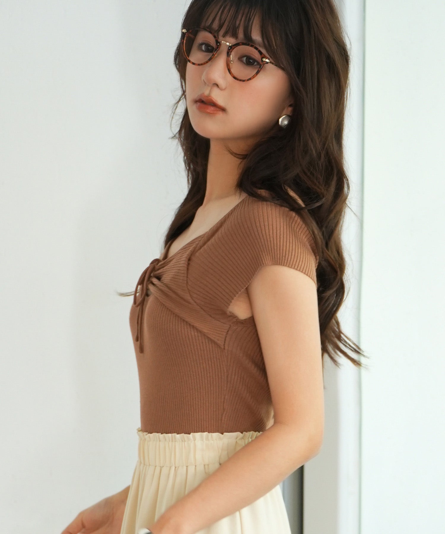 フレンチスリーブショート丈リブニットsdpxyf6001 ブラウン