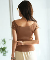 フレンチスリーブショート丈リブニットsdpxyf6001 ブラウン